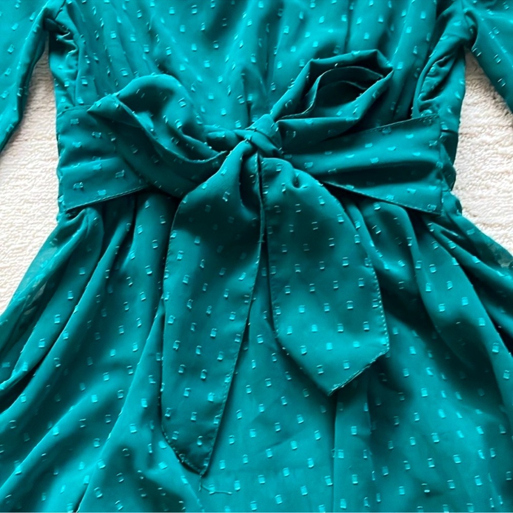 Japna Green Flowy Long Sleeve Mini Dress w Blended Polka Dot size small - Picture 5 of 15